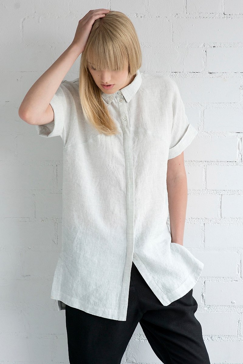 Linen Blouse Motumo – 17P5 / Handmade loose linen summer blouse - เสื้อเชิ้ตผู้หญิง - ลินิน 