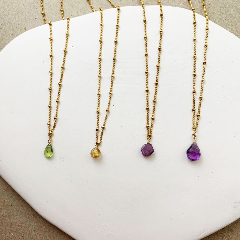 14KGF small Gemstone necklace - สร้อยคอ - เครื่องประดับพลอย สีทอง