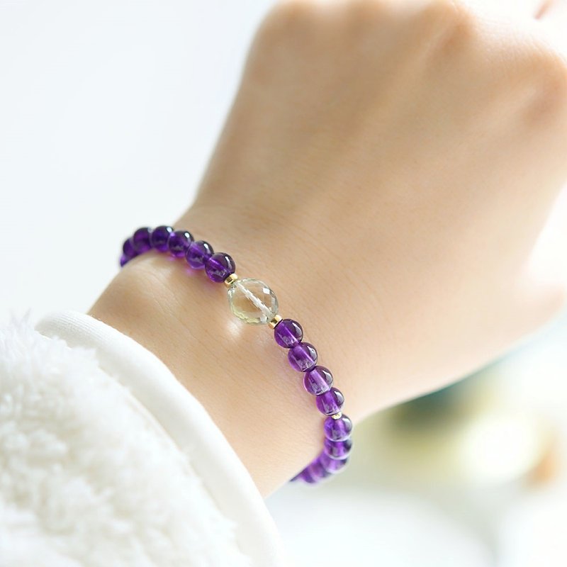 Love fulfillment Love guard Stone Deep purple amethyst and green amethyst bracelet February birthstone - สร้อยข้อมือ - โลหะ สีม่วง