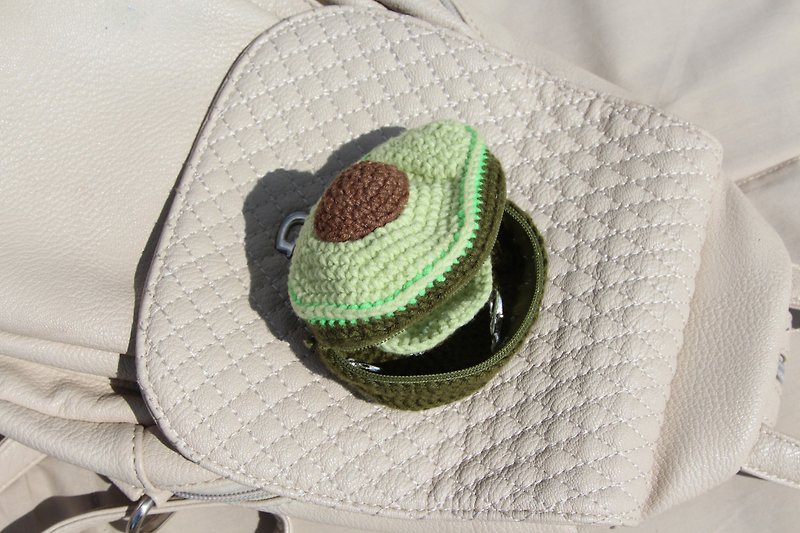 Avocado small organizer. Jewelry storage. Zip pouch. Travel cosmetic bag. - 銀包 - 棉．麻 綠色