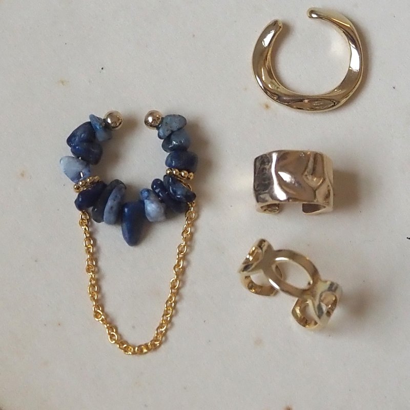 天然石ラピスラズリ×極細小豆チェーンイヤーカフ | 12月誕生石 | EC28-5 - ピアス・イヤリング - 半貴石 ブルー