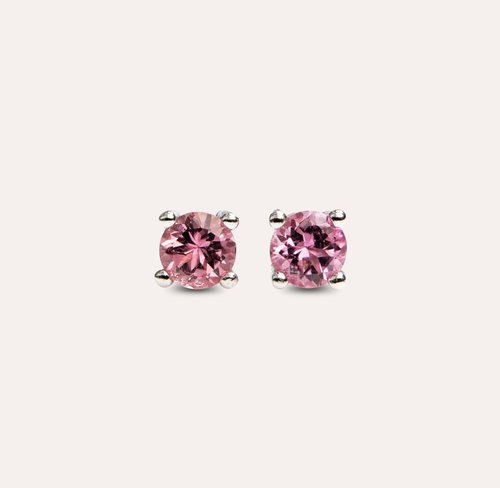 安珠 AND JEWEL 每天配戴的天然寶石 安珠 碧璽 粉色 圓形 4mm 耳環 經典系列 Round E 寶石銀飾 AND