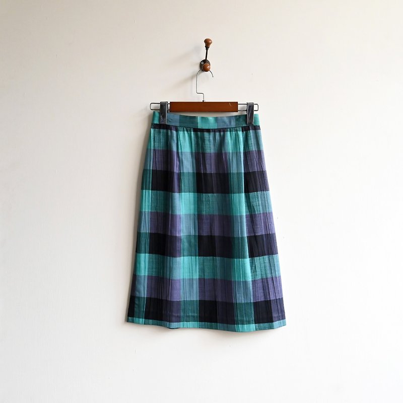[Egg Plant Vintage] Wave Check High Waist Vintage Skirt - Skirts - Other Man-Made Fibers 