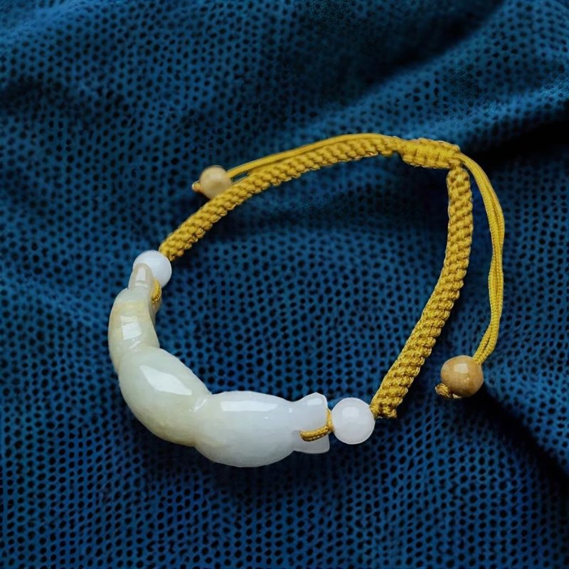 イエローフローライト翡翠蓮根編み込みブレスレット | 天然ミャンマー産翡翠A貨 | ギフト - ブレスレット - 翡翠 グリーン