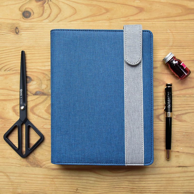 A5 Refillable Organizer, 6-ring with Fountain Pen Friendly Paper - Blue+Gray - Notebooks & Journals - Faux Leather Blue