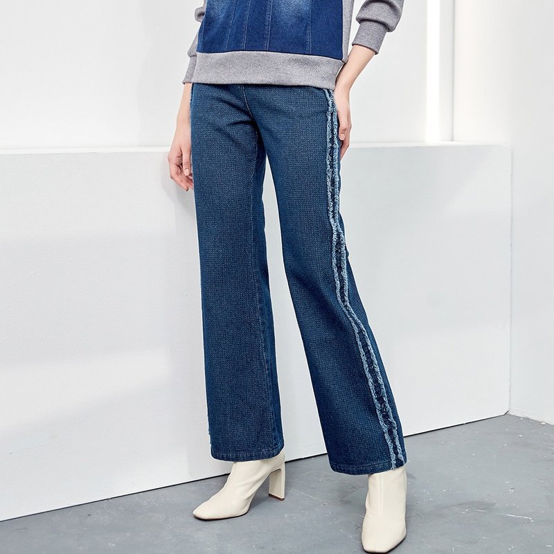 ILEY Yi Lei's stubble-shaped woven texture cotton jeans (blue) 1223068629 - Women's Pants - Cotton & Hemp 