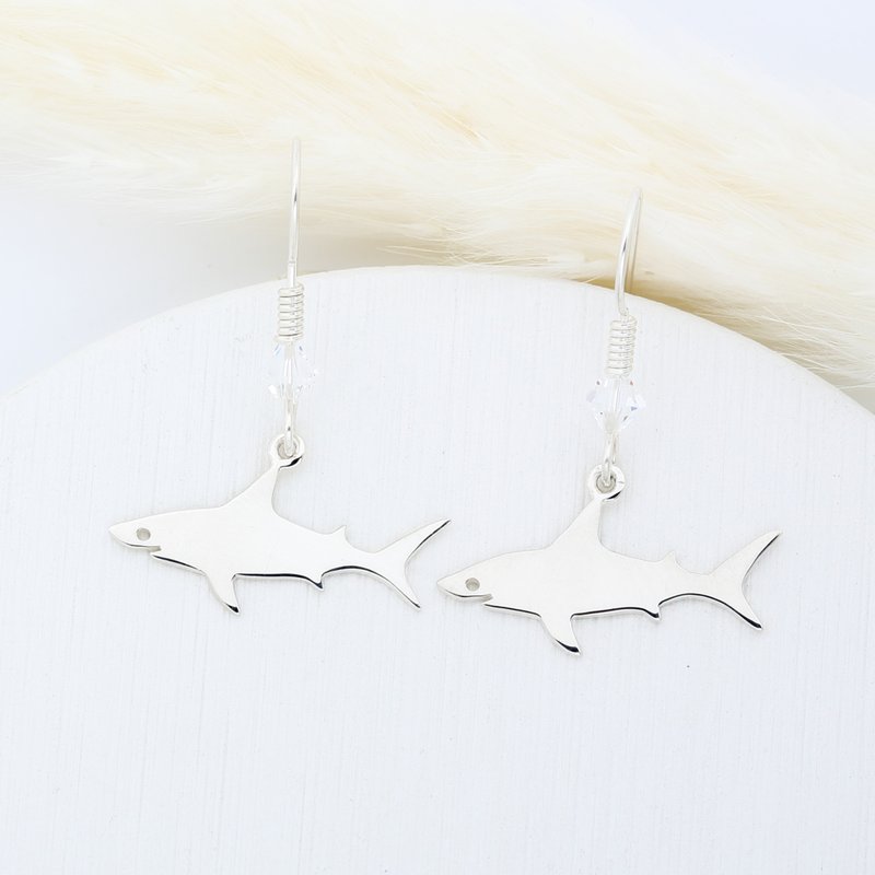 Cute Shark s925 sterling silver earrings (changeable ear clips) gift - ต่างหู - เงินแท้ สีเงิน