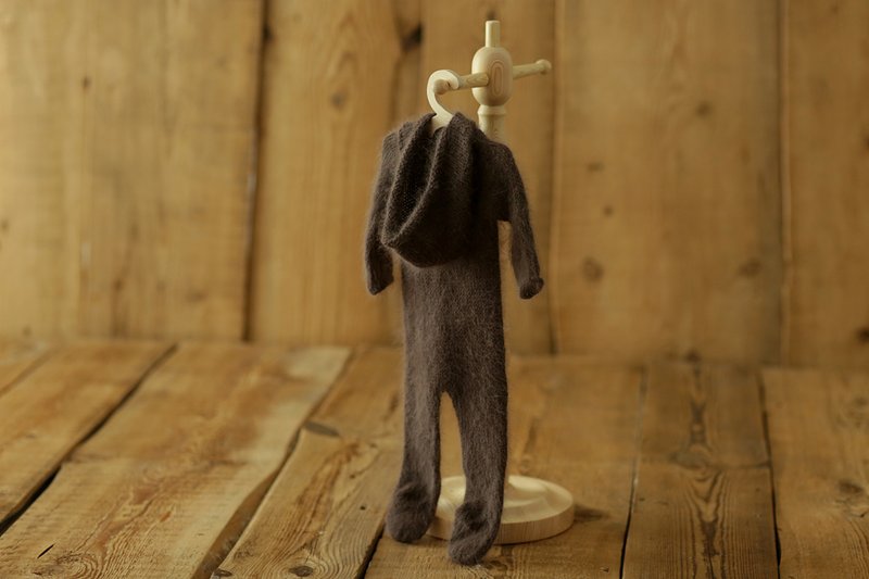 Newborn angora romper, baby onesie, newborn photo props, jumpsuit with hood - 嬰兒手鍊/飾品 - 羊毛 粉紅色