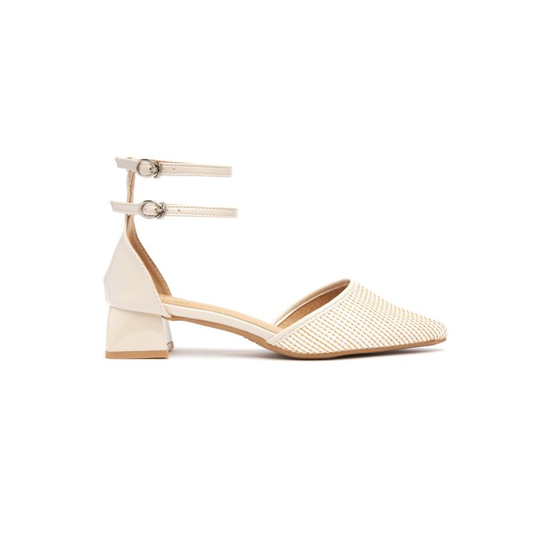 Hong Kong Brand Kayi Linen Sandals - High Heel Sandals - Off-White - รองเท้ารัดส้น - ไฟเบอร์อื่นๆ สีกากี