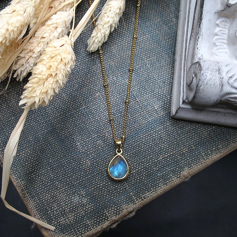 VIIART. wave crest. Labradorite Ancient Bronze Brass Necklace | Limited Edition Natural Gemstone Moonstone Clavicle Chain - Necklaces - Copper & Brass Blue