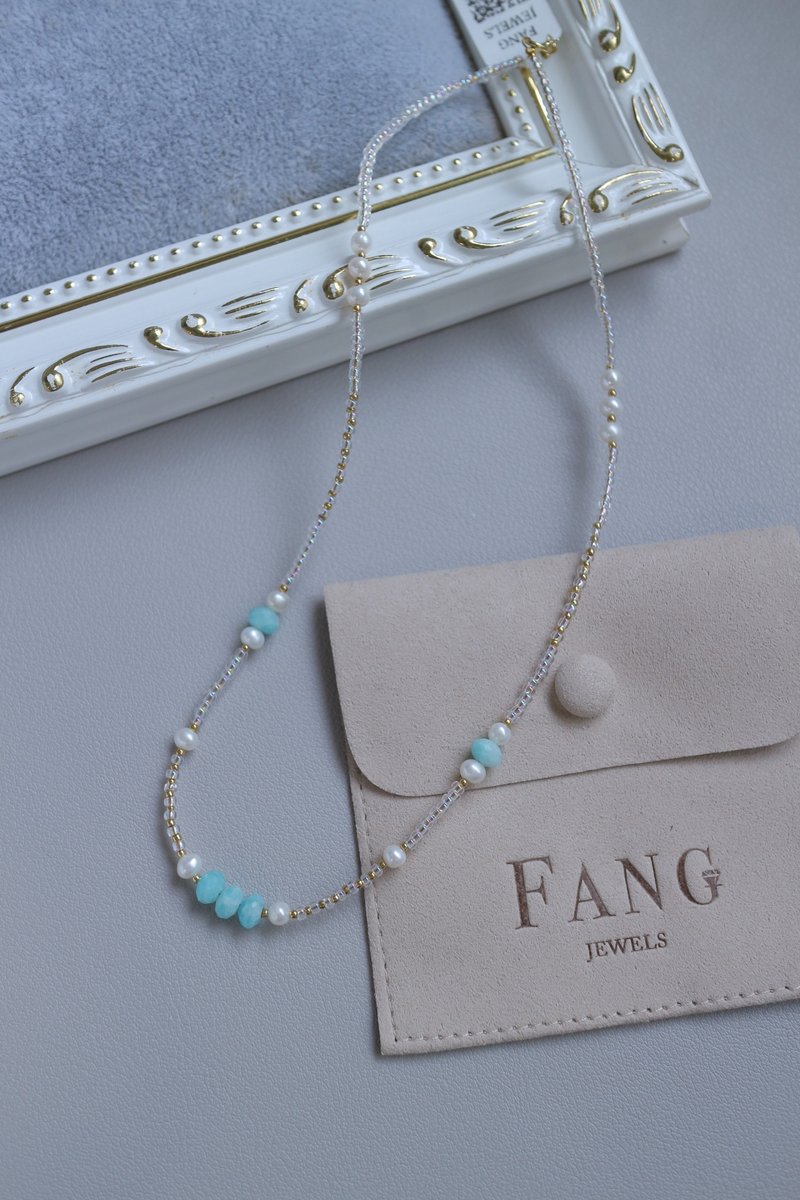 【String Necklace】 Stone Pearl/CHOKER/Necklace/Necklace - สร้อยคอ - เครื่องประดับพลอย สีน้ำเงิน