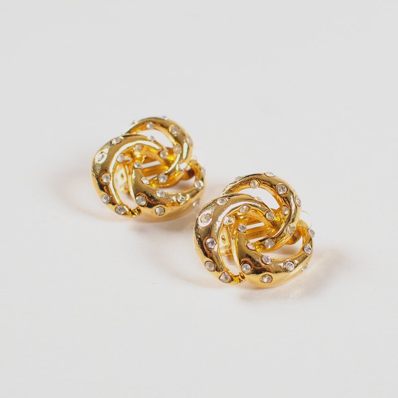 [Egg plant vintage] gilt round cake metal Clip-On antique earrings - Earrings & Clip-ons - Other Metals Gold