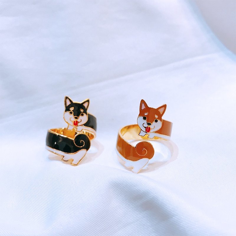 Shiba Inu Ring Ring Dog Pet Accessory Carton Packaging Birthday Gift - แหวนทั่วไป - วัตถุเคลือบ สีดำ