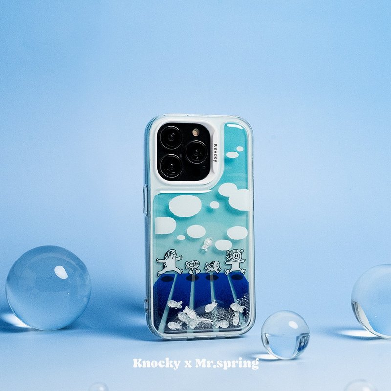 Mr. Spring’s co-branded model [Mr. Spring walks on land] iPhone15 series quicksand beads protective case - เคส/ซองมือถือ - วัสดุอื่นๆ สีน้ำเงิน