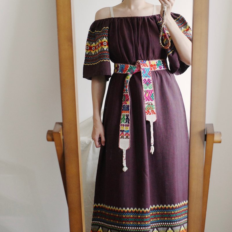 Vintage 瓜地馬拉手織布手工刺繡洋裝 - 洋裝/連身裙 - 棉．麻 
