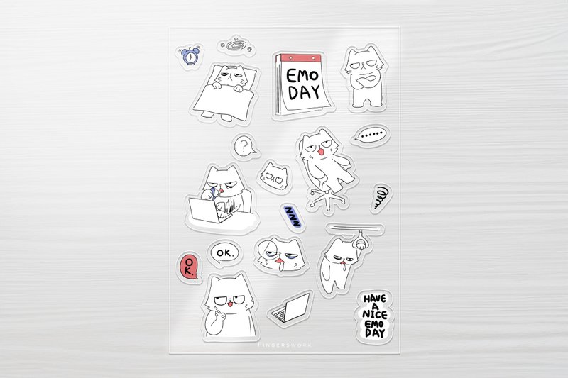 EMO Day Don’t Want to Work Misanthropic Cat Transparent Sticker - สติกเกอร์ - วัสดุอื่นๆ สีใส