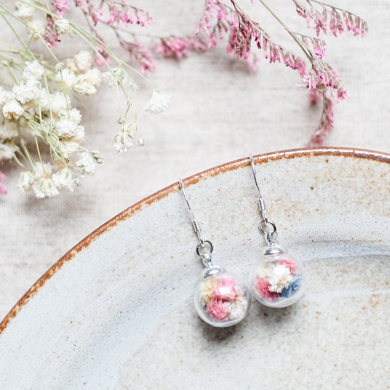 Dreaming / 925 Silver Dangle Earrings / Glass Dome Earrings - Earrings & Clip-ons - Glass Pink