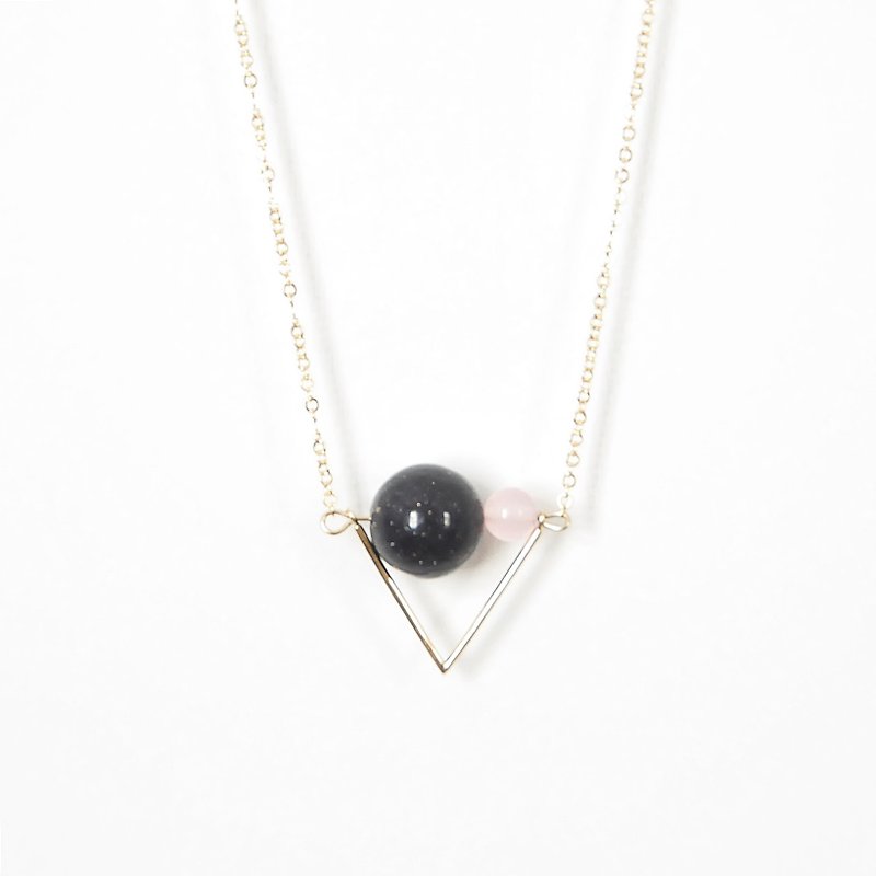 Triangle Flag Necklace with Blue Sandstone + Pink chalcedony - Chokers - Gemstone Blue