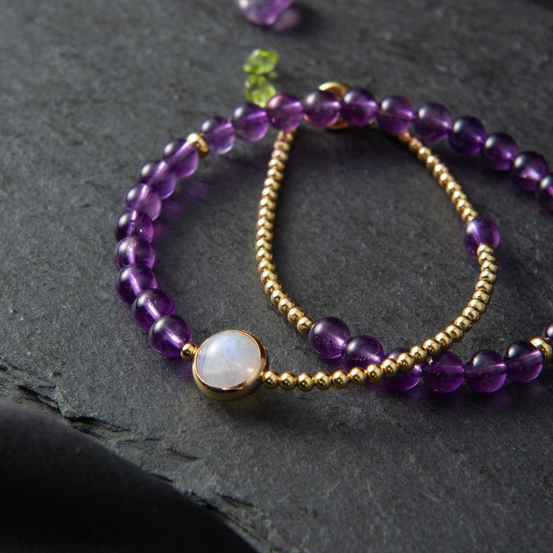 Uruguay Amethyst, Moonstone. 14K Gold-Filled Natural Gemstone Stack Bracelet - Bracelets - Crystal Purple