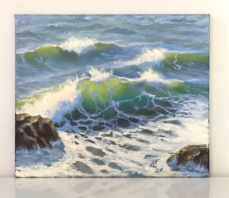 Sea Storm Oil Painting on canvas Ocean Wall Decor Seascape Art Wave Wall Art - โปสเตอร์ - ผ้าฝ้าย/ผ้าลินิน 