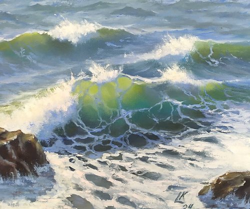 絵画、キャンバスに油絵、海 キャンバスに海油絵、貝殻絵、細密画布面海洋油絵、貝殼繪絵