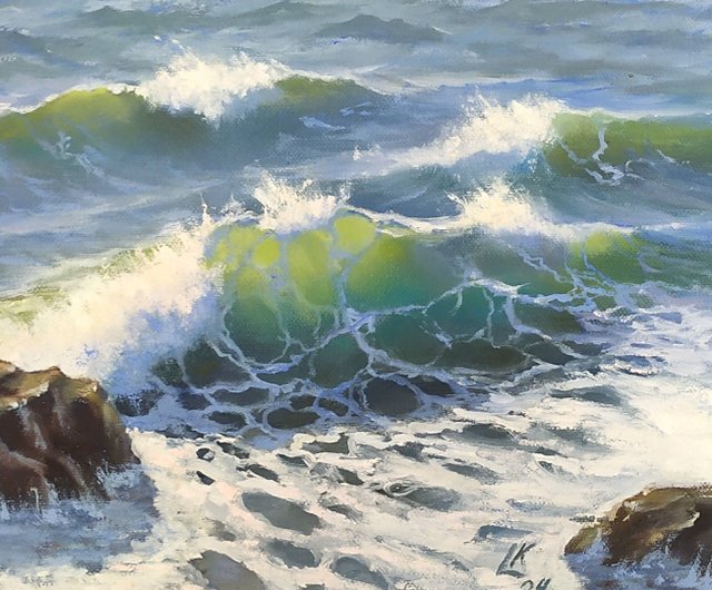 絵画、キャンバスに油絵、海 絵画、キャンバスに油絵、海