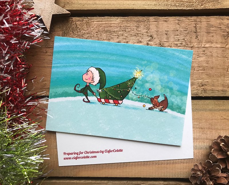 Preparing for Christmas postcard - การ์ด/โปสการ์ด - กระดาษ สีเขียว