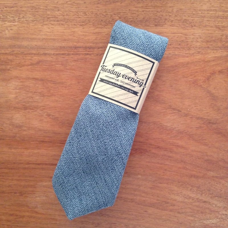 Necktie Blue Jean Wool - 領帶/領帶夾 - 棉．麻 藍色