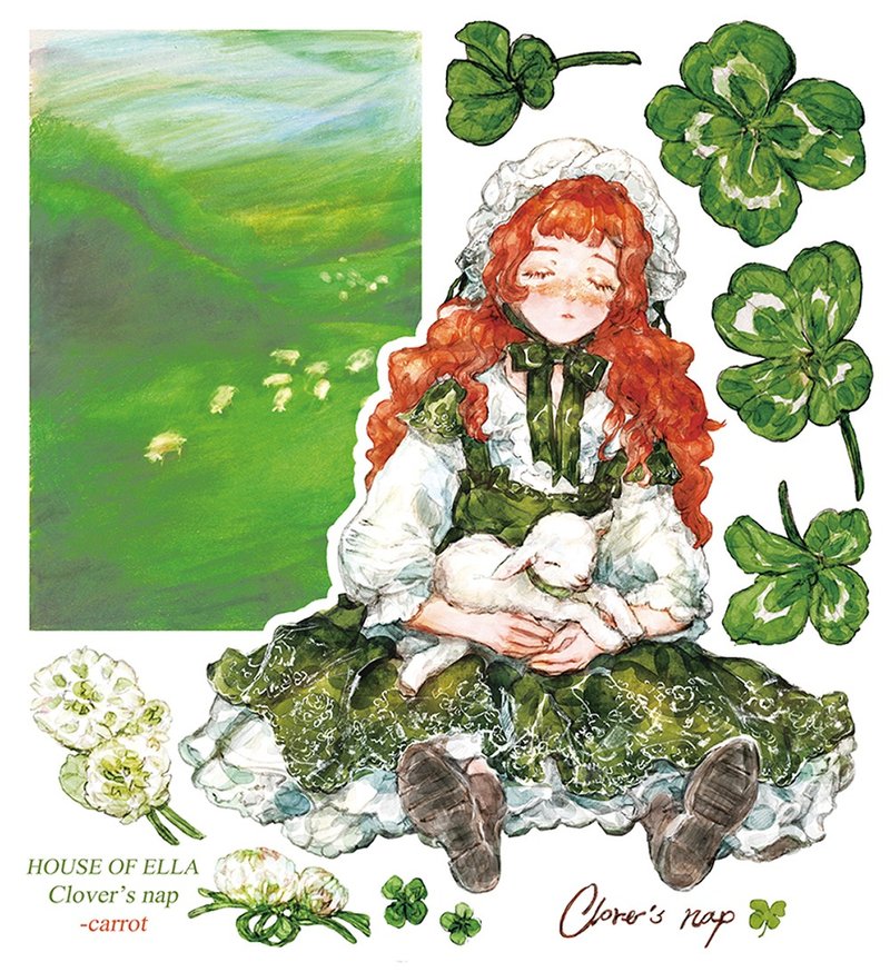Clover's Nap Recolor girl INS paper sticker collage material - 貼紙 - 紙 