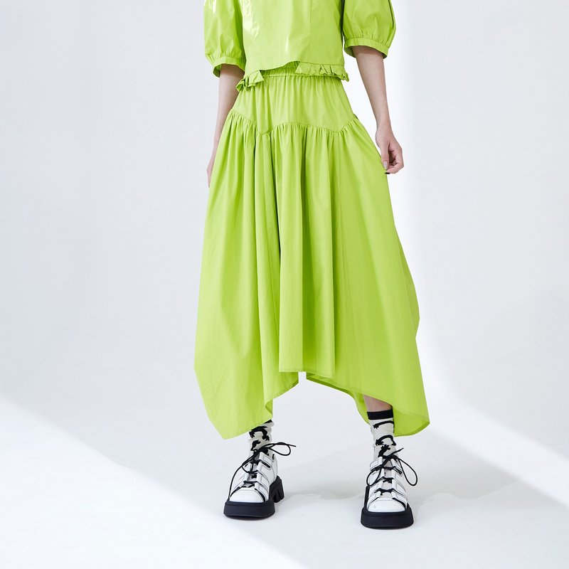 asymmetric pleated dress - Skirts - Cotton & Hemp Green