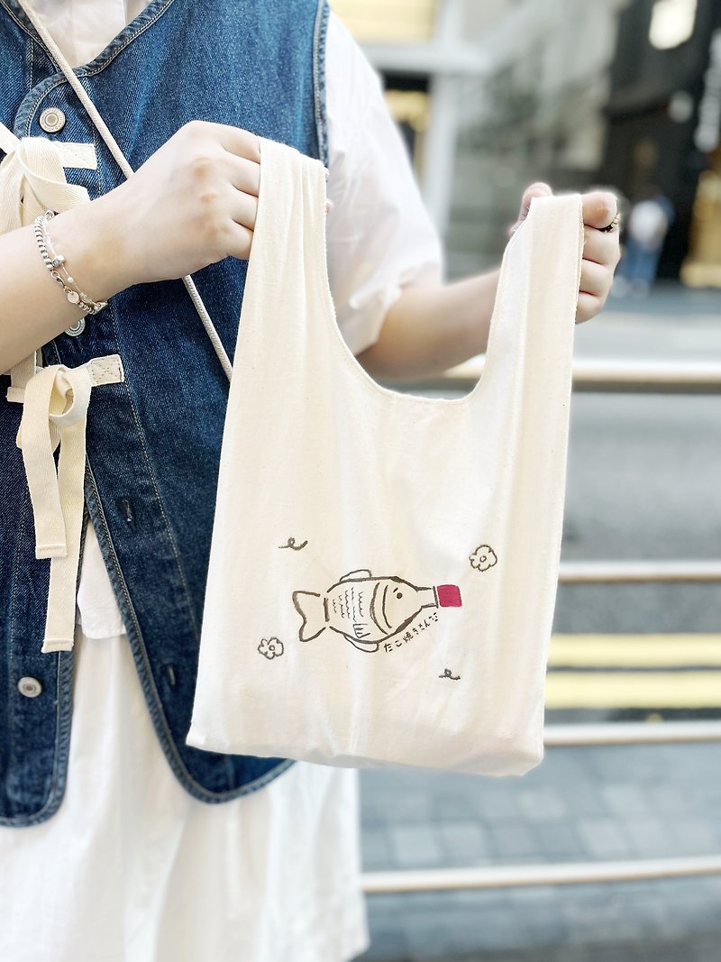 魚仔豉油小袋 | 環保袋 | 手挽袋 - 手拿包 - 棉．麻 白色