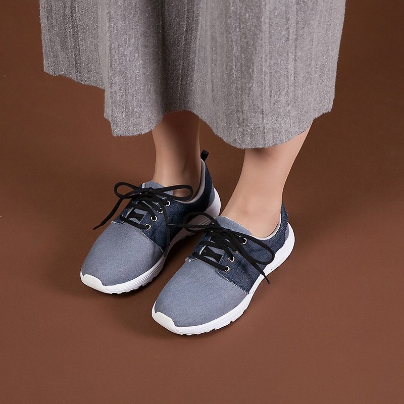 [Lightweight bounce] leather insole ultra-lightweight sneakers_denim blue - รองเท้าอ็อกฟอร์ดผู้หญิง - ผ้าฝ้าย/ผ้าลินิน สีน้ำเงิน