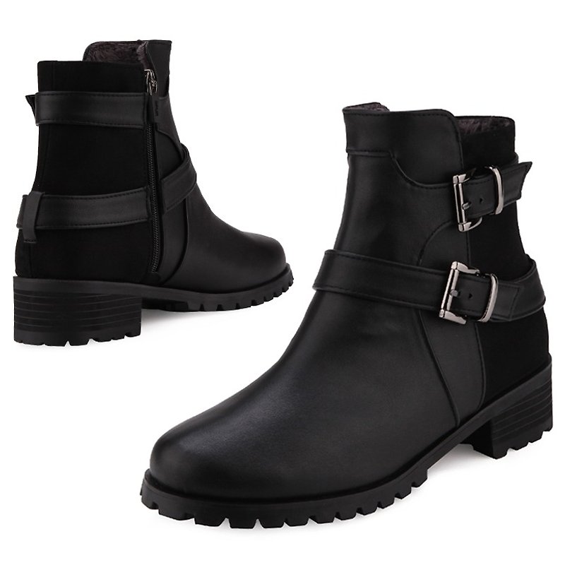 SPUR Wide belted boots JF7071 BLACK - รองเท้าลำลองผู้หญิง - หนังแท้ สีดำ