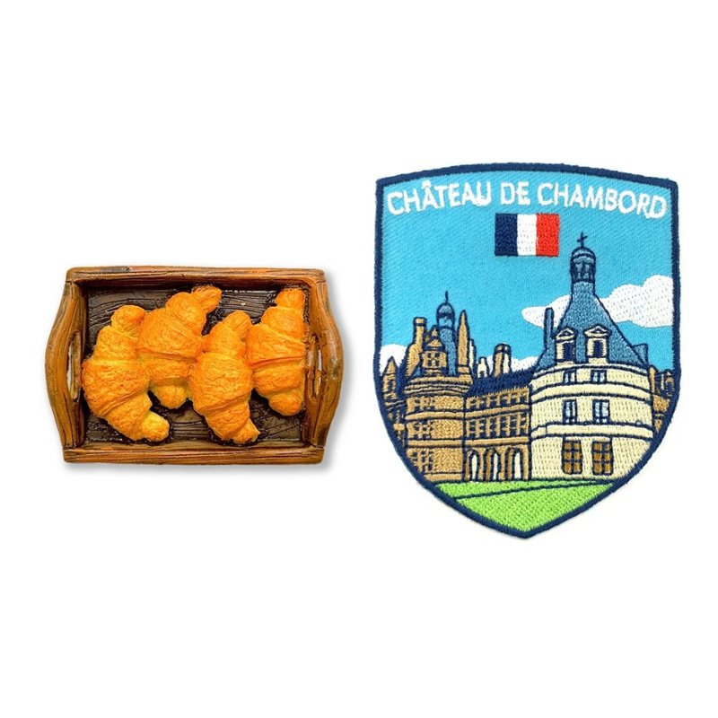 Croissant Office Magnet + French Chambord Coat Embroidery [2-piece Set] fb Check-in Landmark - Magnets - Rubber Multicolor