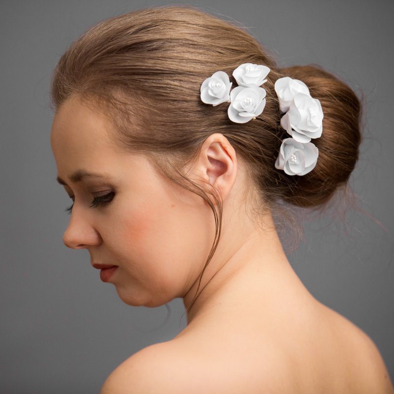Bridal bobby hair pins. Set of 6 bridal flower hair piece. Wedding hair pins - Hair Accessories - Other Materials White
