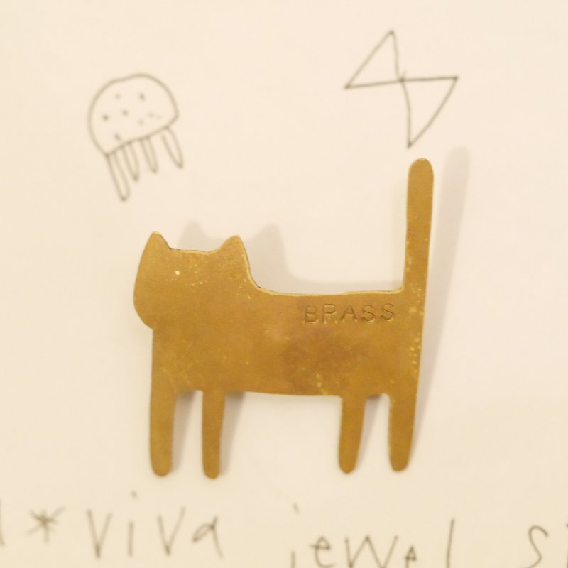 ちびNEKO　walk 　Kitten walk　ちびブローチ　素材　真鍮 - 胸針 - 銅/黃銅 金色