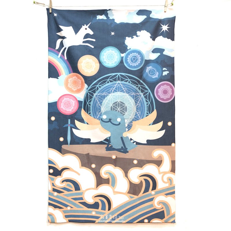 Lonely Planet Bath Towel-Chakra Purification Coast Practice-Make after order-no return - ชุดว่ายน้ำผู้หญิง - ผ้าฝ้าย/ผ้าลินิน สีน้ำเงิน