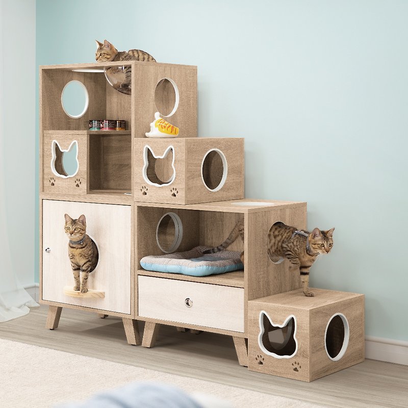シンプルな猫用トイレキャビネットとラダーの組み合わせ (スペースボールキャビネット) - 猫用トイレ - 木製 