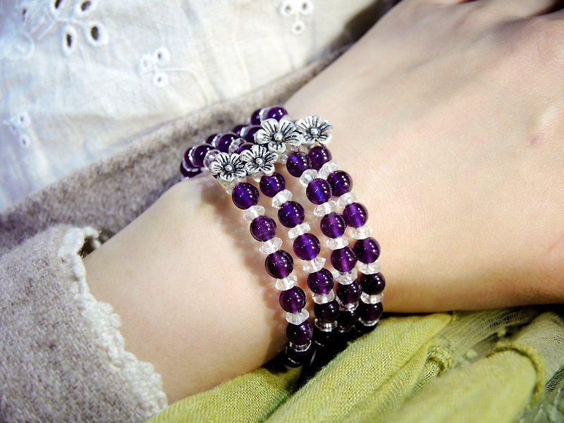 "Flower feast" magnificent flower border princess style amethyst bracelet ring - Bracelets - Gemstone Purple