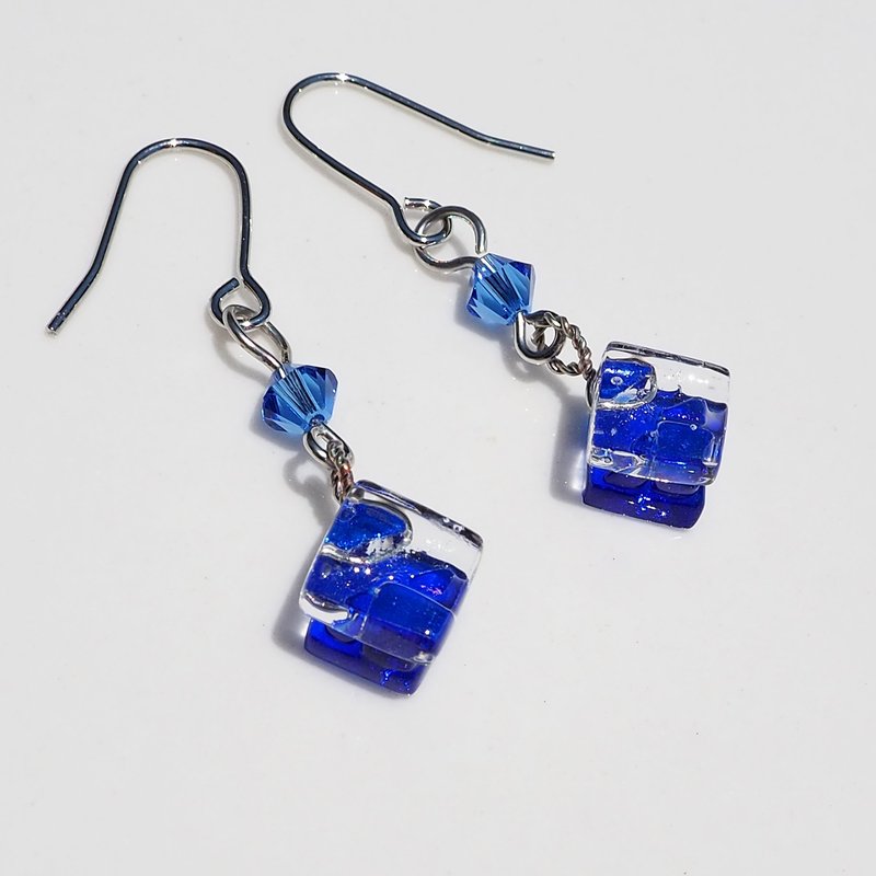 September Birthstone Glass (Sapphire) Earrings/ Clip-On[Length can be selected] [Metal fittings can be selected] - Earrings & Clip-ons - Glass Blue