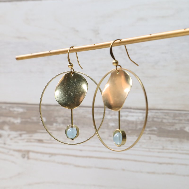 Aquamarine earrings Bronze pendulum can change the clip-on brass Tanabata gift customized - Earrings & Clip-ons - Copper & Brass Blue