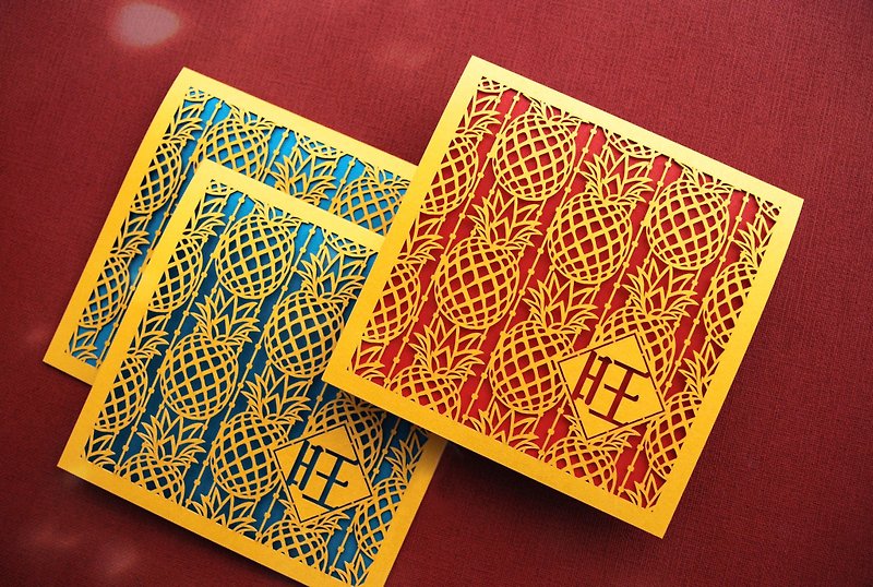 【 2024 龍年新春賀卡 】好運旺來 ( 大紅 / 藍綠 ) 5入組 - 卡片/明信片 - 紙 金色