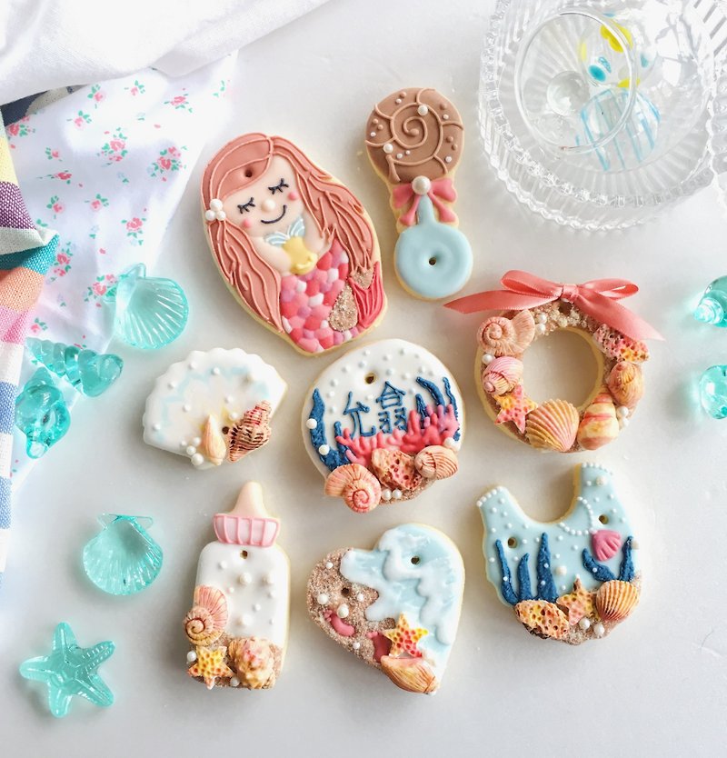 Receiving Frosted Biscuits • Mermaid Ariel Female Baby Creative Gift Box 8 Pieces - Handmade Cookies - Fresh Ingredients 