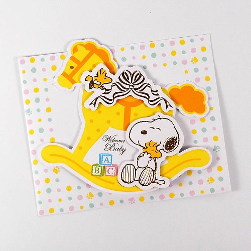 205剪刀石頭紙 Snoopy 歡迎寶寶木馬搖椅【Hallmark 立體卡片 寶貝賀喜】