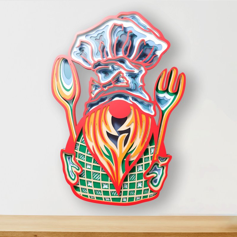 矢量文件 侏儒廚師 3D 分層設計 SVG  切割文件用於 Cricut 激光C - 圖文模板設計 - 其他材質 