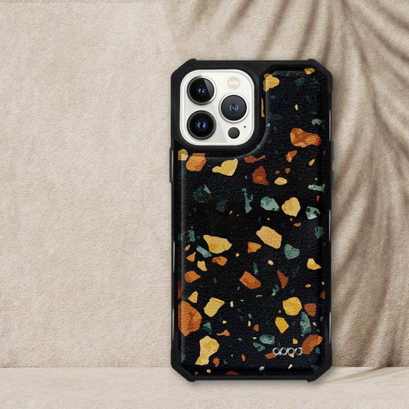 iPhone 13 Full Range of Military-Spec Shock-Resistant Leather Magnetic Phone Cases - Black Stone(Gloss Version) Black Shell - Phone Cases - Other Materials Multicolor