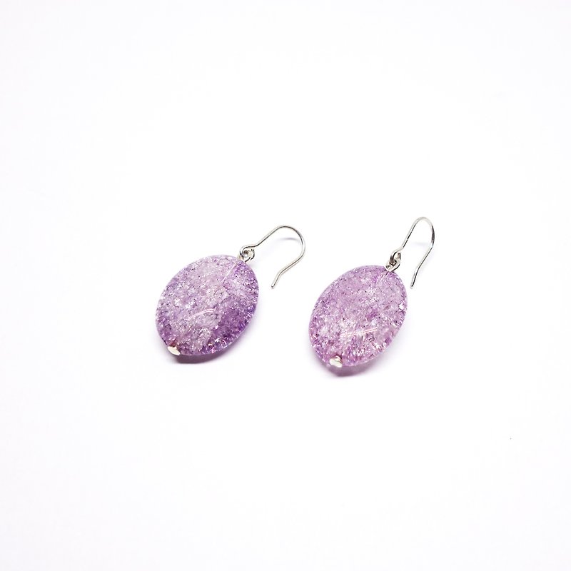 紫色のクラック水晶SVピアス【Pio by Parakee】 cracked crystal pierced earrings - 耳環/耳夾 - 寶石 紫色
