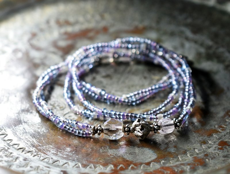 古董極光捷克珠與鵝莓、法國古董珠雙鍊項鍊 - 項鍊 - 玻璃 粉紅色