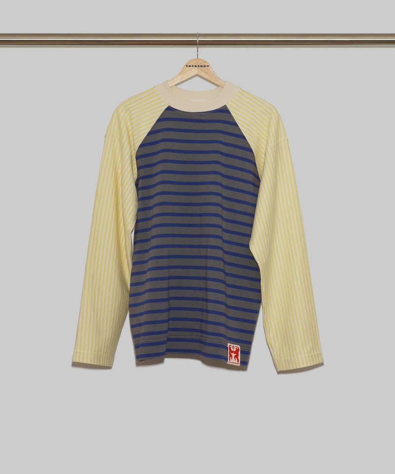 MULTICOLOR STRIPED LONG SLEEVE T-SHIRTS-GRAY マルチカラーストライプロングスリーブTシャツ-グレー - 帽T/大學T - 棉．麻 多色