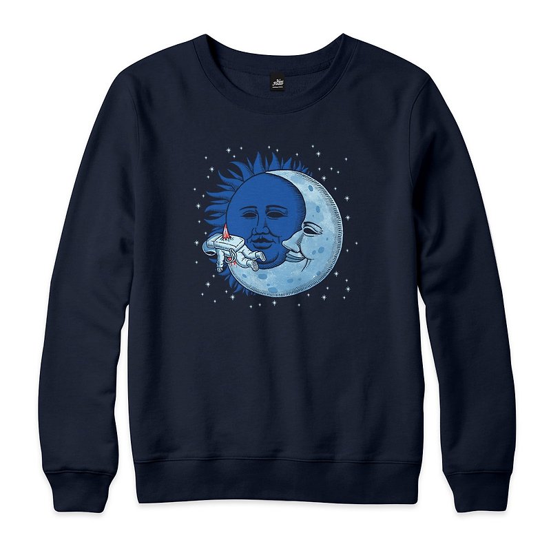 月亮惹的禍 - 藏青 - 中性版大學T - 男 T 恤 - 棉．麻 藍色